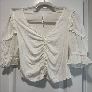 Anthropologie Cream Ruched Blouse